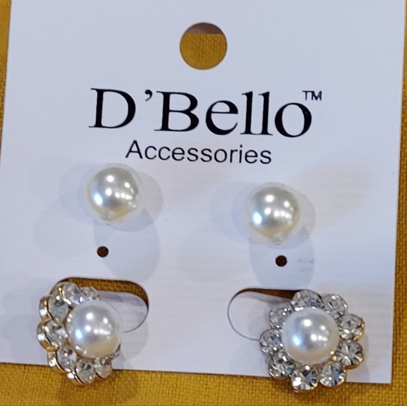 D'Bello FAUX PEARL & GOLD PIERCED HANGING EARRINGS Set of 2 - Picture 5 of 8